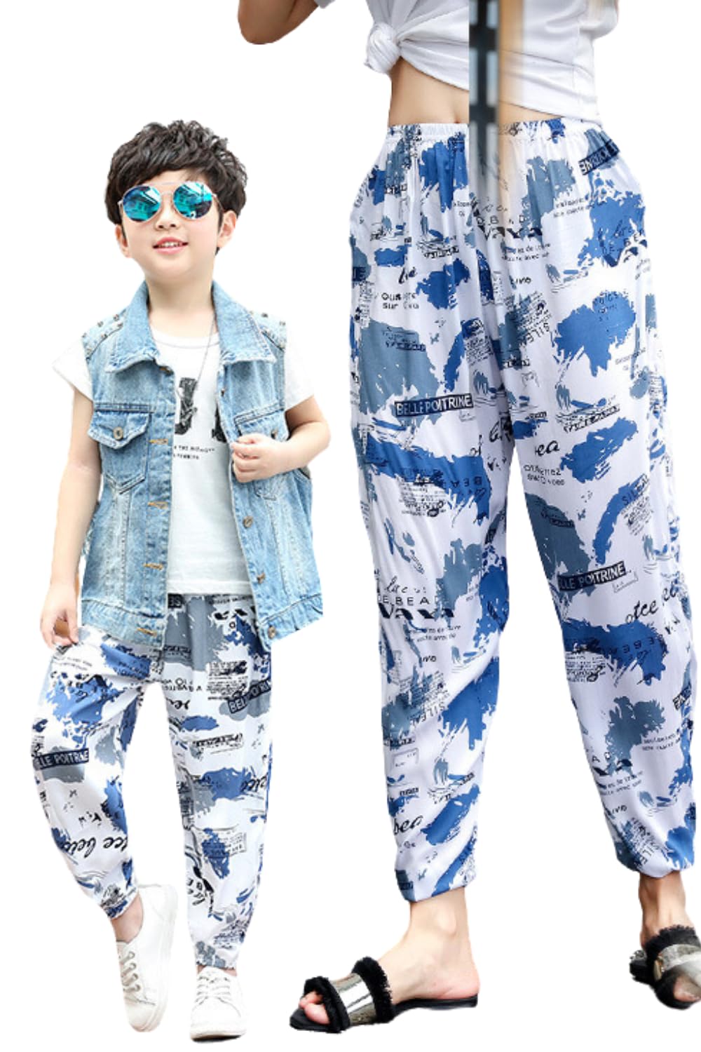 【送料無料】[EnDast] キッズ服 韓国子供服 長ズボン ロングパンツ 薄い 薄手 虫よけパンツ 涼しい 速乾 軽量 親子コーデ リンクコーデ おしゃれ ボトムス 美脚ストレッチ おでかけ 男の子 女の子 大人 ママ レディース 春 夏 色：K.ハーモニー、サイズ：150