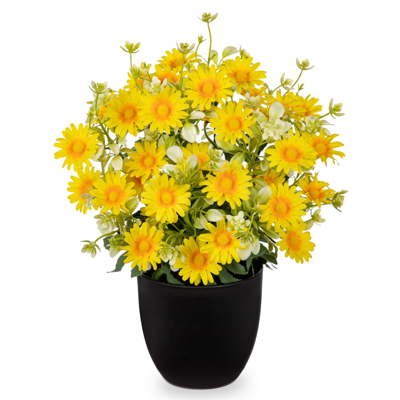 【送料無料】Villa Como 造花 仏花 お供え フェイクフラワー インテリア 枯れない花 菊 鉢植え 百日草 ジニア お盆 お彼岸 お悔やみフェイクグリーン 卓上 おしゃれ リビング 玄関 オフィス 色：イエロー、サイズ：ミニ