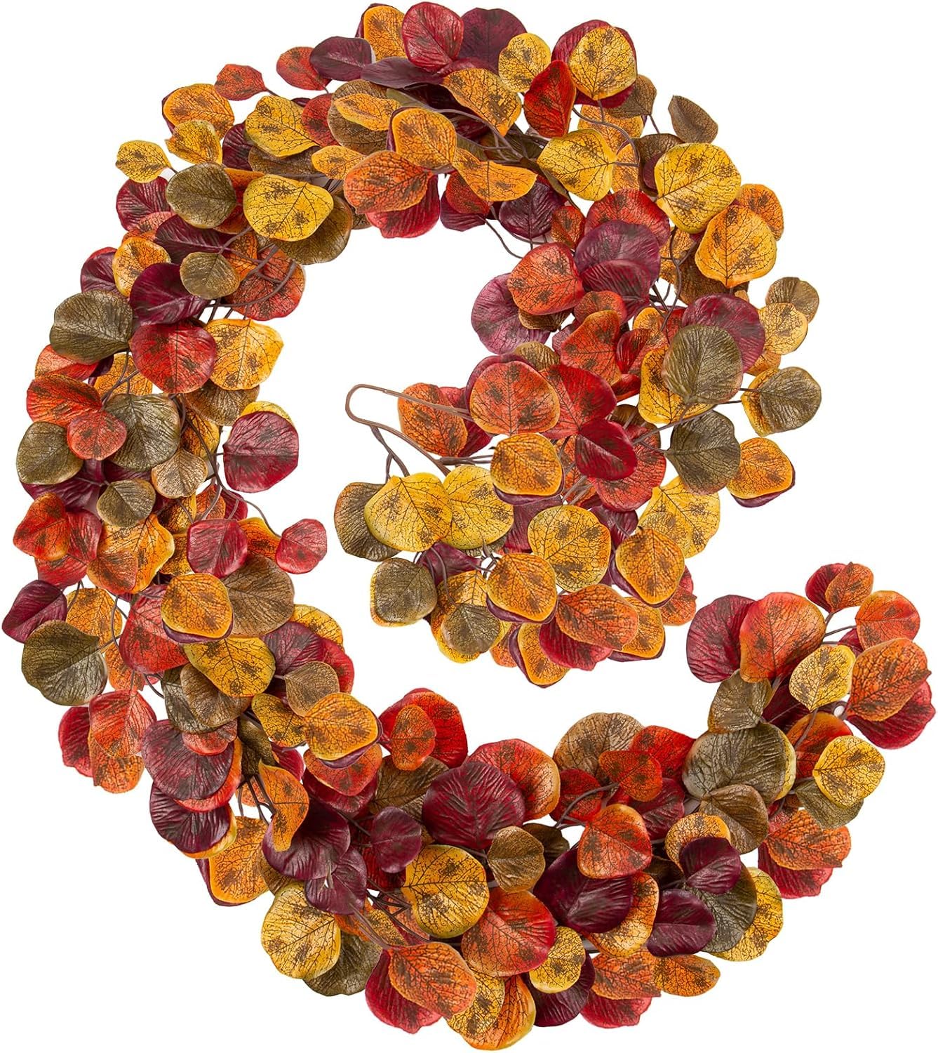 【送料無料】Villa Como 人工 紅葉 造花 造花藤 183cm 2本 壁掛け ツル 秋の飾り 吊りのインテリア ハロウィーン 人工観葉植物 枯れないグリーン (ユーカリ) 色：ユーカリ、サイズ：86CM