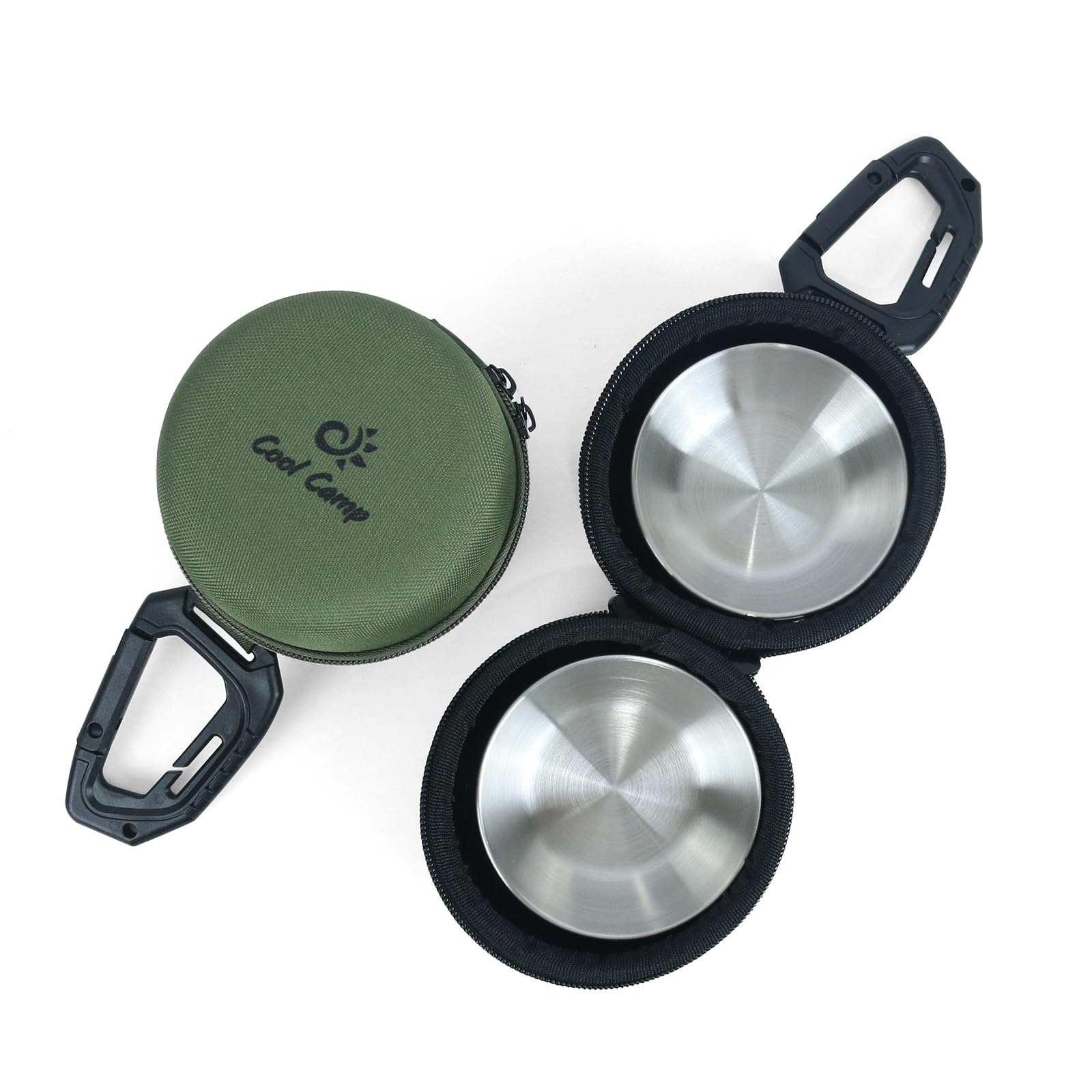 【送料無料】Lukitas 両用ボウル アウトドア キャンプ ペットボウル 水飲み 餌入れ カラビナ付き ステンレス ペットボウル 携帯 犬 猫 フードボウル 外出 散歩 旅行 持ち運び 軽量 コンパクト 色：グリーン