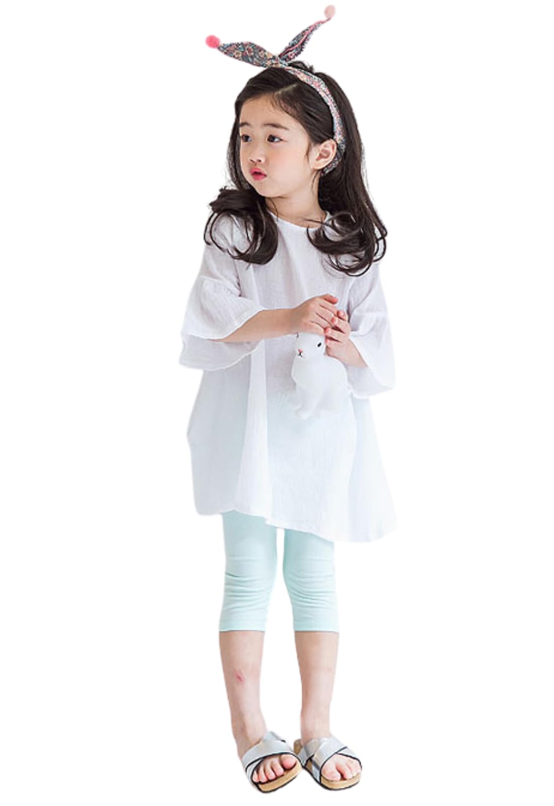 【送料無料】[EnDast] MINIROI ガールズ スパッツ タイツ 五分丈 七分丈 パンツ ボトムス ウエストゴム 春夏 快適 カジュアル ストレッチ やわらかい すっきり フィット 韓国子供服 110cm 120cm 130cm 色：ミント、サイズ：120