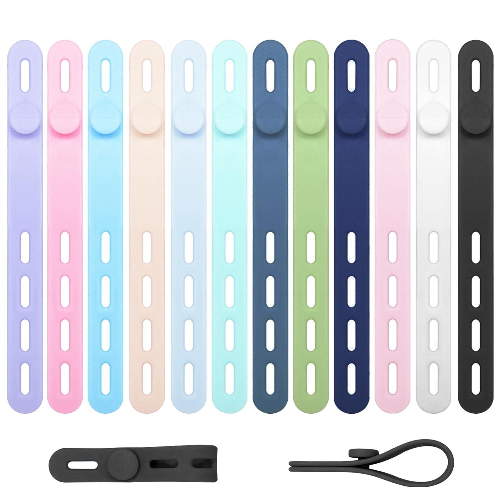 【送料無料】Meltryllis ケーブルクリップ シリコン ケーブルバンド 弾性 ケーブルタイ 12個セット 再利用 コード 結束 バンド 収納 整理 束ねる USB/イヤホン/電気コード 卓上 デスク周り オフィス キッチンに対応 色：A