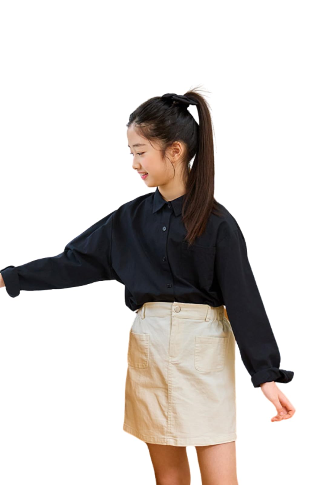 【送料無料】[EnDast] MINIROI ガールズ 長袖 シンプル シャツトップス キッズ 女の子 襟付き 前開き ..