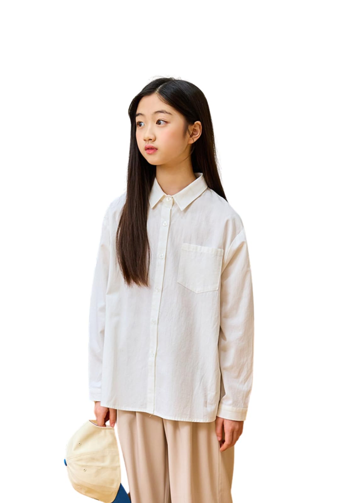 【送料無料】[EnDast] MINIROI ガールズ 長袖 シンプル シャツトップス キッズ 女の子 襟付き 前開き ..