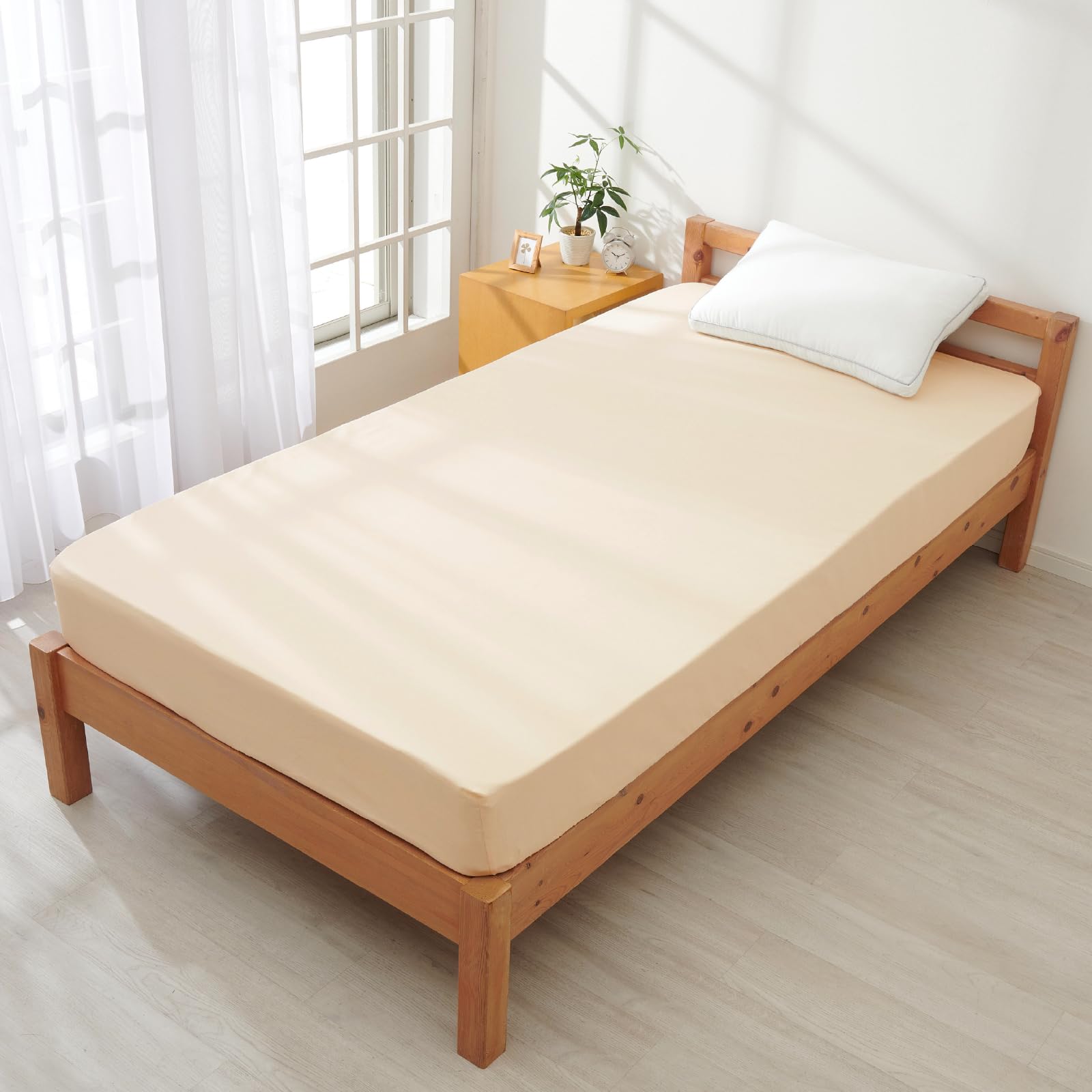 【送料無料】LUXEHOME ボックスシーツ シングル オールシーズン【NaturalDeluxe】吸水性 吸湿性 平織り 和晒 日本製 100x200x25cm ベッド 洗える 全周ゴム リュクスホーム 色：だいず、サイズ：シングル