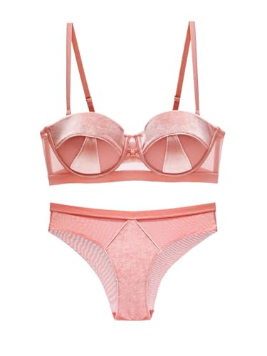 【送料無料】[Guoeappa] 超盛りブラ バストアップ 谷間メイク 補正ブラジャー ソフト パット付き ブラジャーショーツセット 色：ピンク new、サイズ：C85