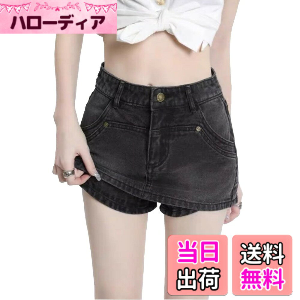 【送料無料】SpSw レディース デニム ミニ スカート ホットパンツ ショートパンツ ジーンズ 夏 を 満喫 五部丈 ジーパン かわいい ボーイフレンド 色：ブラック、サイズ：M