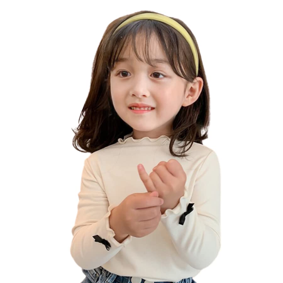 【送料無料】[EnDast] 長袖カットソー 長袖Tシャツ フリルネック リボン 薄手 ニット素材 カジュアル 韓国子供服 女の子 ガールズ キッズ ジュニア 80cn 90cm 100cm 110cm 120cm 130cm 140cm 色：ホワイト、サイズ：80