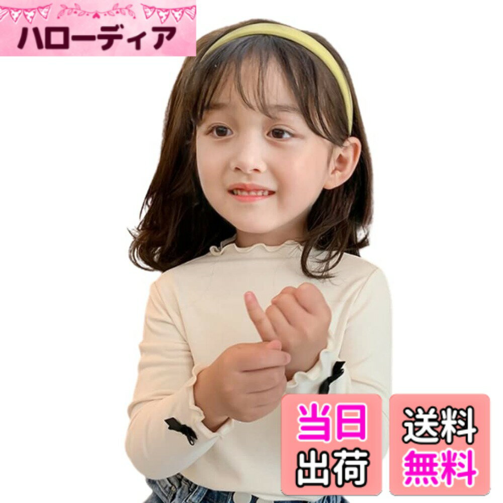 【送料無料】[EnDast] 長袖カットソー 長袖Tシャツ フリルネック リボン 薄手 ニット素材 カジュアル 韓国子供服 女の子 ガールズ キッズ ジュニア 80cn 90cm 100cm 110cm 120cm 130cm 140cm 色：ホワイト、サイズ：100