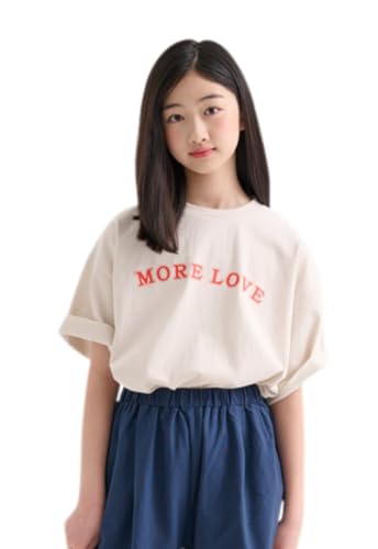 【送料無料】[EnDast] MINIROI 半袖 Tシャツ 女の子 クルーネック ゆるシルエット なで肩風 だぼっと おしゃれ ラフ 春夏 こなれ感 韓国子供服 110cm 120cm 130cm 140cm 150cm 色：ベージュ、サイズ：110