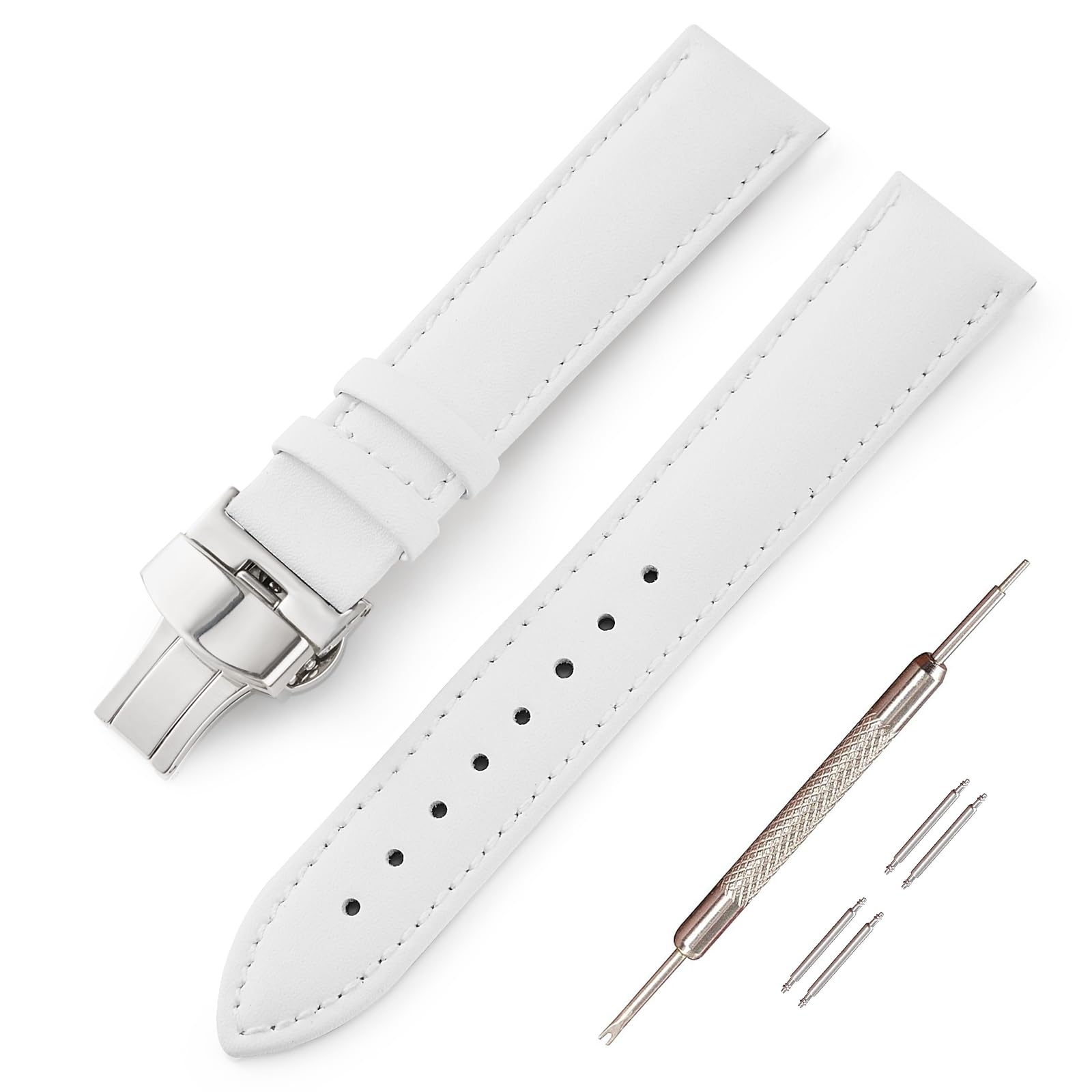 【送料無料】[Jumpsunfun] 時計バンド 12mm 13mm 14mm 15mm 16mm 17mm 18mm 19mm 20mm 21mm 22mm 本革時計ベルト Dバックル レザー腕時計ベルト カーフレザー替えバンド 色：ホワイト、サイズ：14mm(4.0)