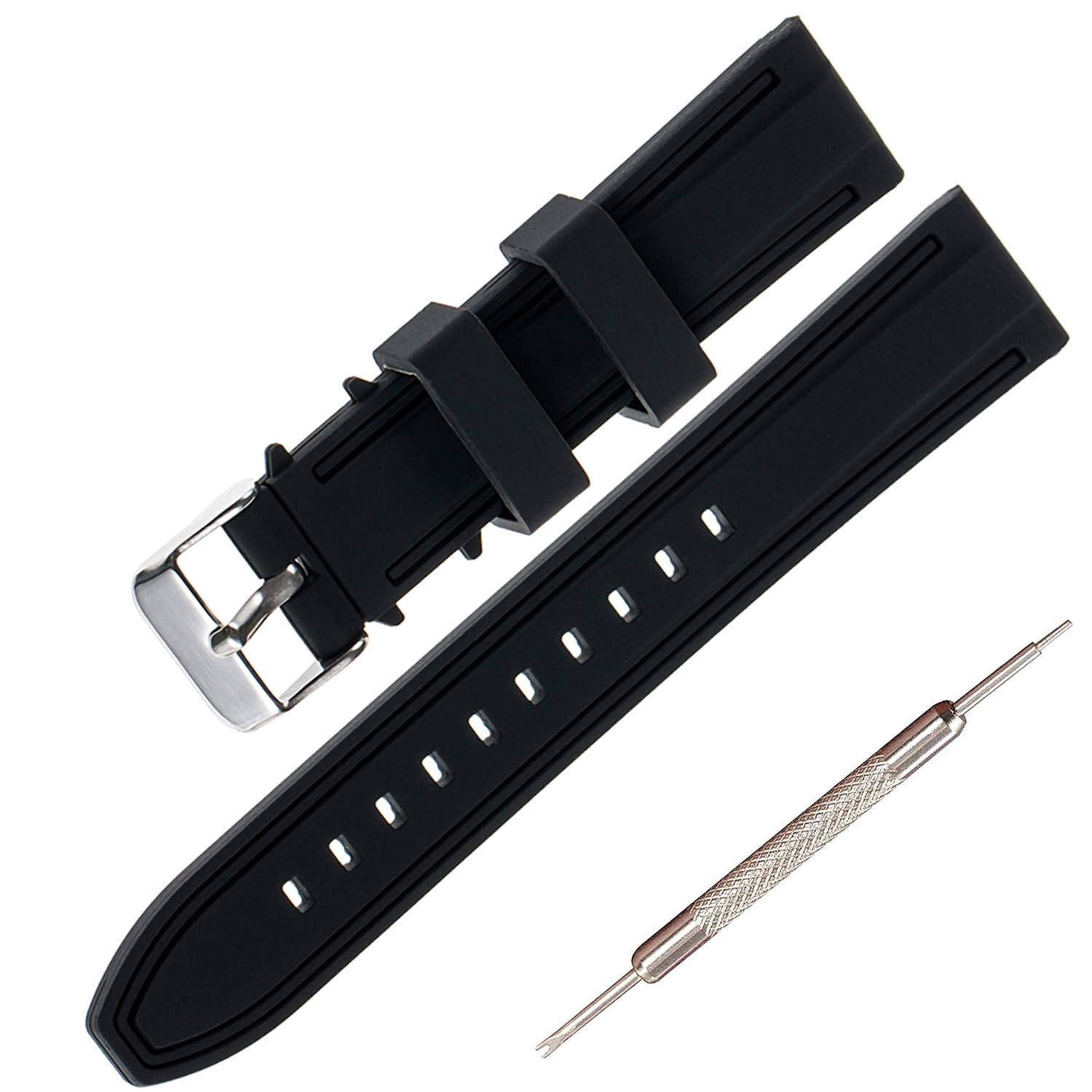 【送料無料】[Jumpsunfun] 時計ベルト シリコン 20mm 22mm 24mm 26mm ラバー腕時計バンド Quick Release スポーティー ゴム替えベルト 交換ツールと説明書付き 色：ブラック、サイズ：26mm(4.0)