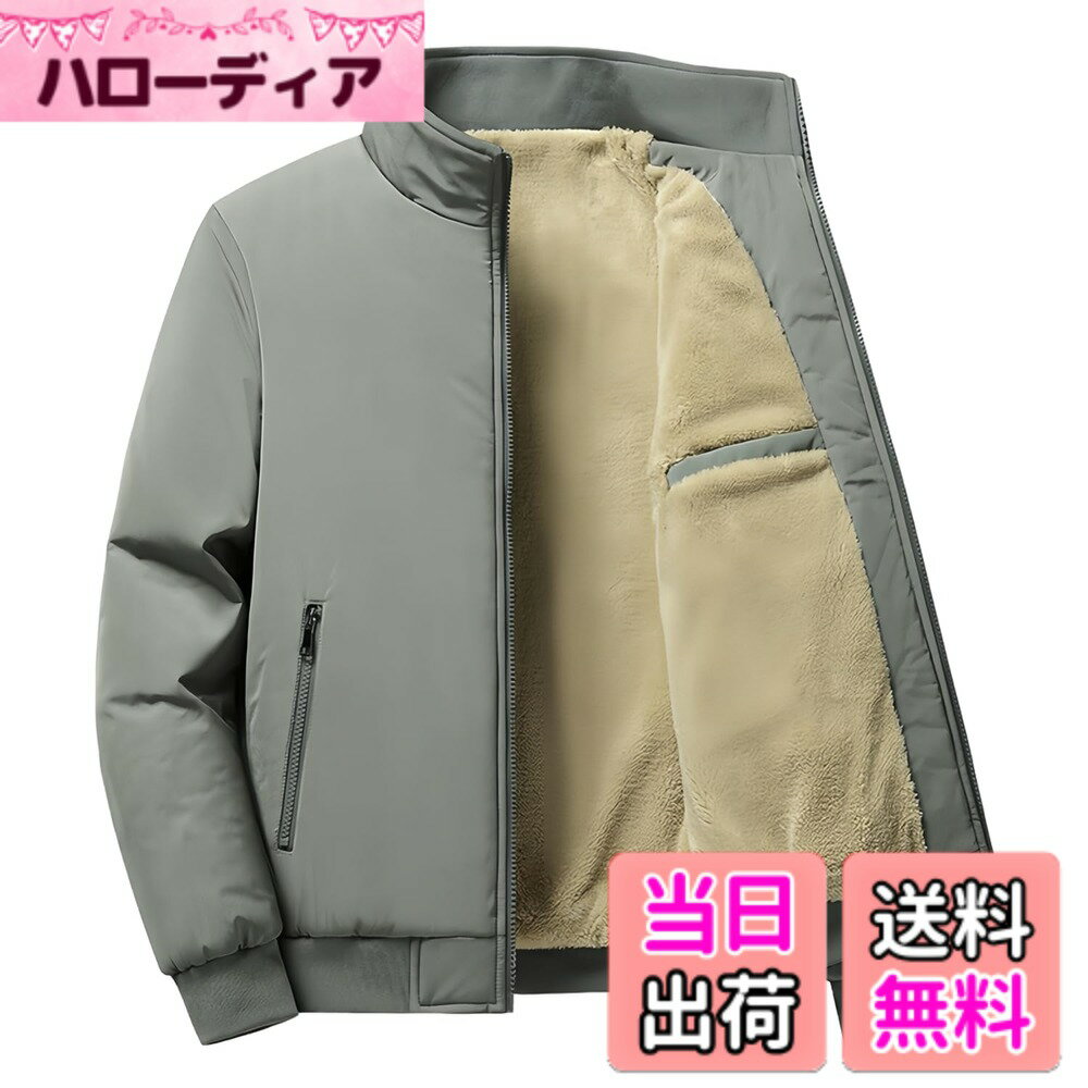 Jacket - 【送料無料】[Dreambuilder] メンズ 裏起毛 ダウン ジャケット 中綿コート ジャンパー ブルゾン コート ボア裏地 防寒 カジュアル アウター 暖かい 防風 軽量 アウトドアジャケット カジュアル 大きいサイズ 秋冬 色：グレー、サイズ：3XL