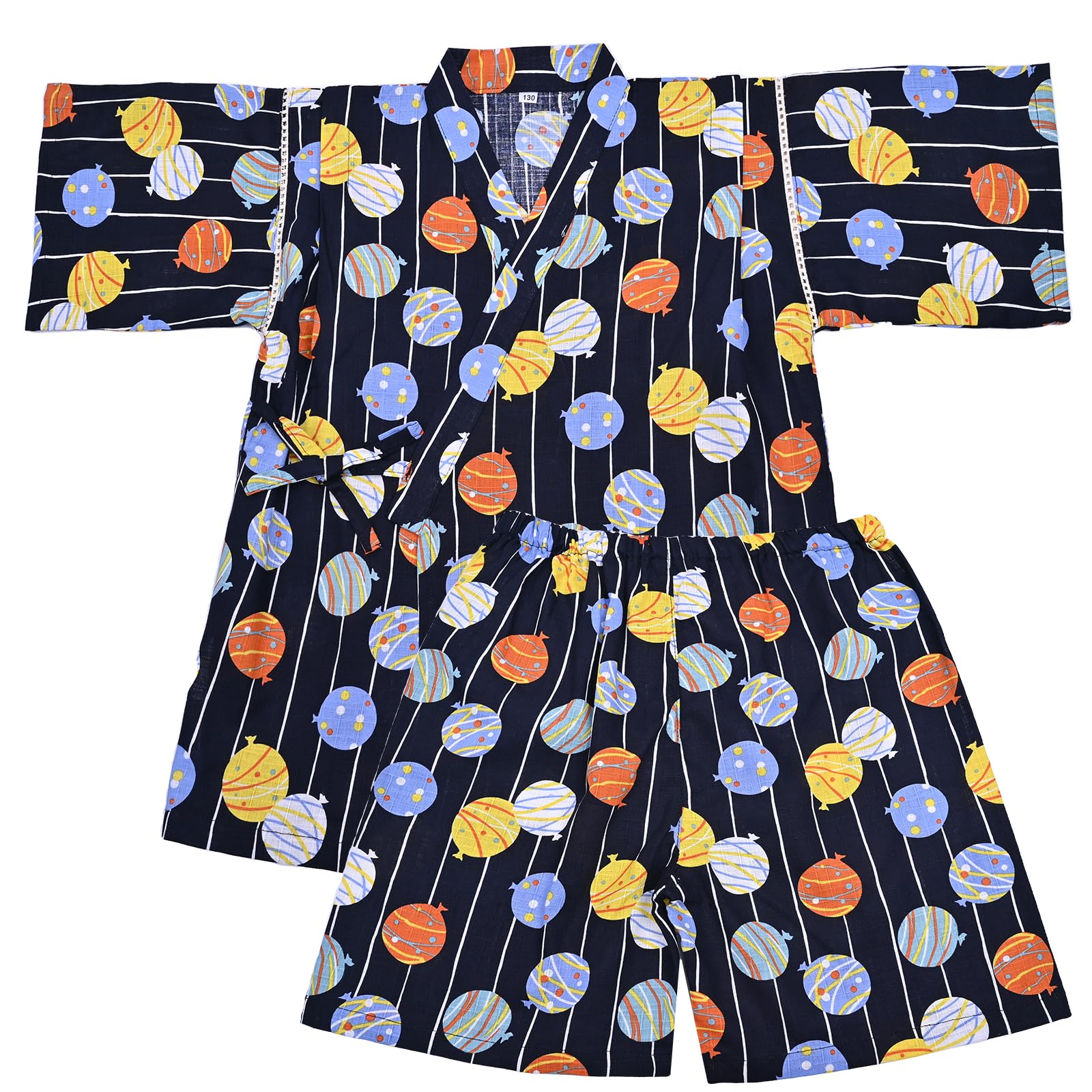 【送料無料】[Dizoon] 子供 甚平 キッズ 男の子 女の子 上下セット パジャマ 綿100％ 子供服 浴衣 着物 和服 ボーイズ ガールズ お祭り 夏祭り 花火大会 夕涼み 七五三 日本製生地 90 100 110 120 130 140 150 色：黒 水風船、サイズ：90