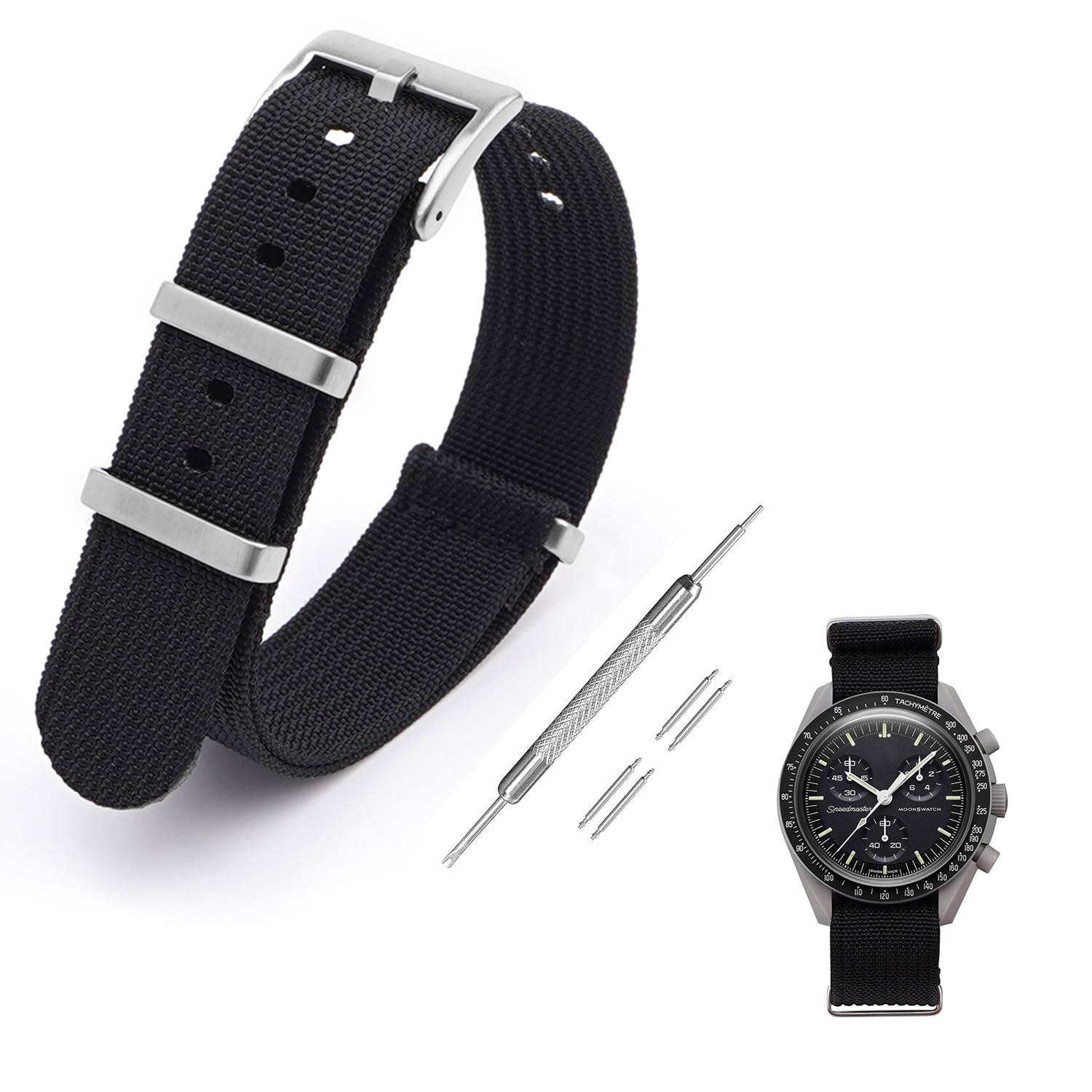 【送料無料】[Jumpsunfun] 20mm 時計バンド for Omega X Swatch Speedmaster MoonSwatch オメガとスウォッチ スピードマスター ムーンスウォッチ用 ミリタリーナイロン時計ベルト 色：ブラック