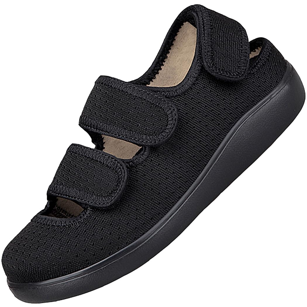 【送料無料】[Eagsouni] 介護シューズ 介護用靴 サンダル リハビリ マジックテープ シニアシューズ 老人靴 甲高 幅広 入院用 メンズ レディース 超軽量 滑り止め 5E 色：ブラック、サイズ：26.0~26.5 cm 5E