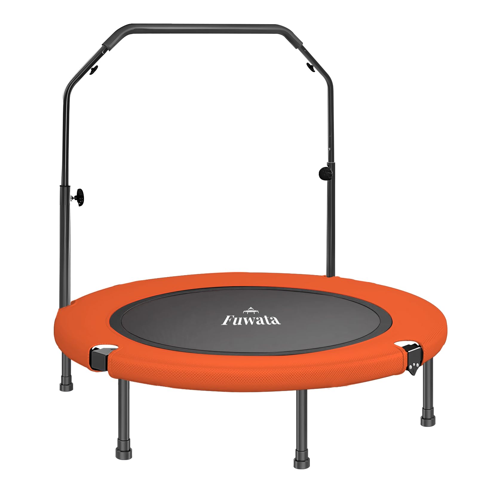 【送料無料】Fuwata トランポリン 手摺付き 室内用 大人用 子供用 大型102cm 耐荷重150kg 静音 折りたたみ ダイエット 家庭用 6本脚 色：オレンジ