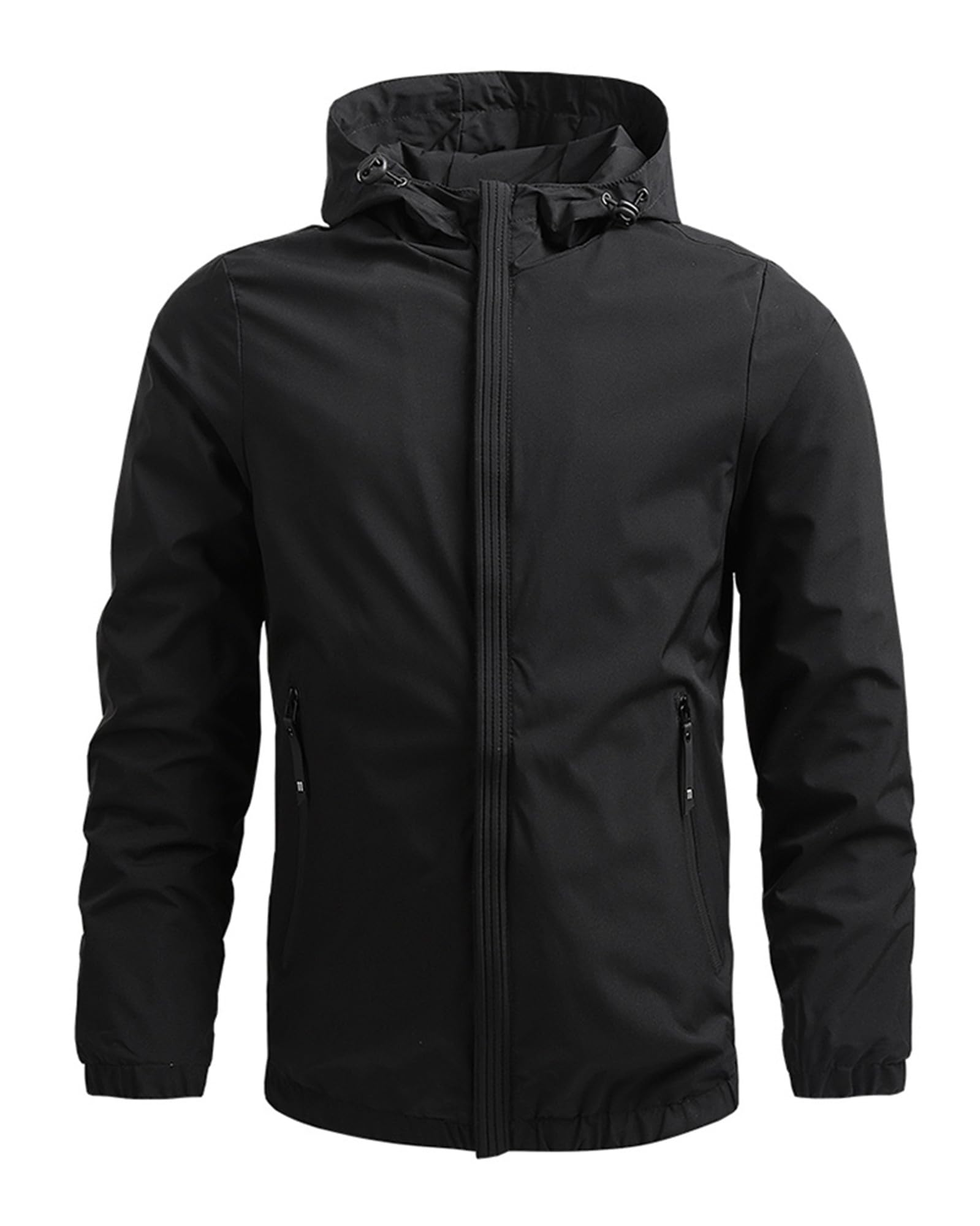 【送料無料】[Drsshnx] ウインドブレーカー ジャンパー メンズ ジャケット マウンテンパーカー ブルゾン 薄手 軽量 ライトアウター 大きいサイズ アウトドア 登山 ウェア キャンプ 釣り 春 秋 色：ブラック、サイズ：M