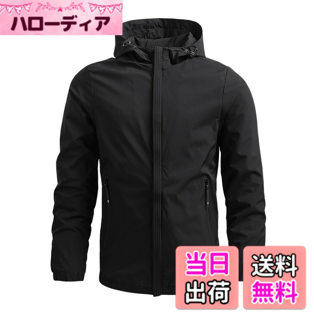 【送料無料】[Drsshnx] ウインドブレーカー ジャンパー メンズ ジャケット マウンテンパーカー ブルゾン 薄手 軽量 ライトアウター 大きいサイズ アウトドア 登山 ウェア キャンプ 釣り 春 秋 色：ブラック、サイズ：3XL