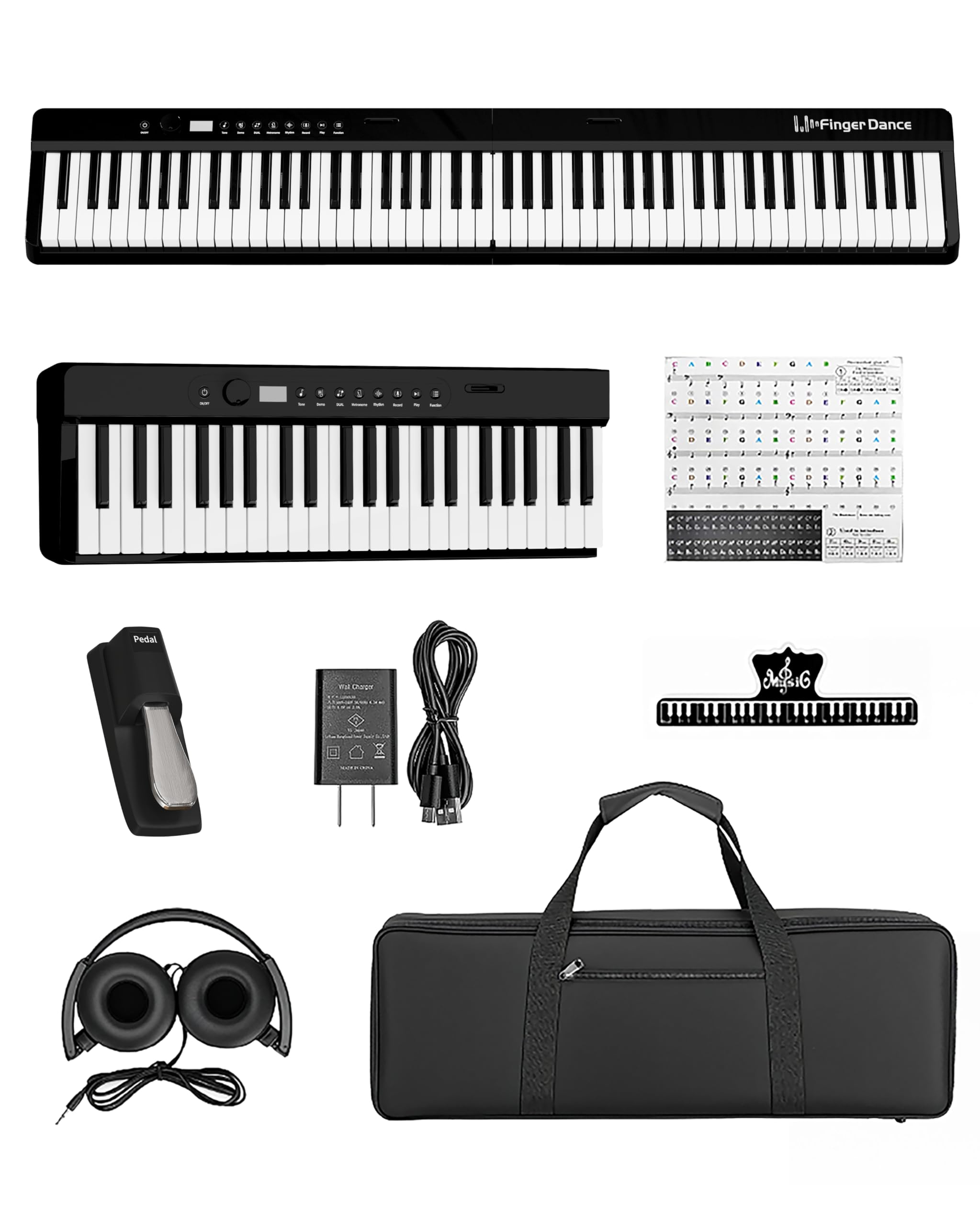 【送料無料】電子ピアノ 88鍵盤 折り畳み 薄型 キャビティ付き ウェイトキー Bluetooth midi 折りたたみピアノ 軽量 持ち運び可能 初心者向け ペダル付き イヤホン付き セット 色：黒い、サイズ：フル