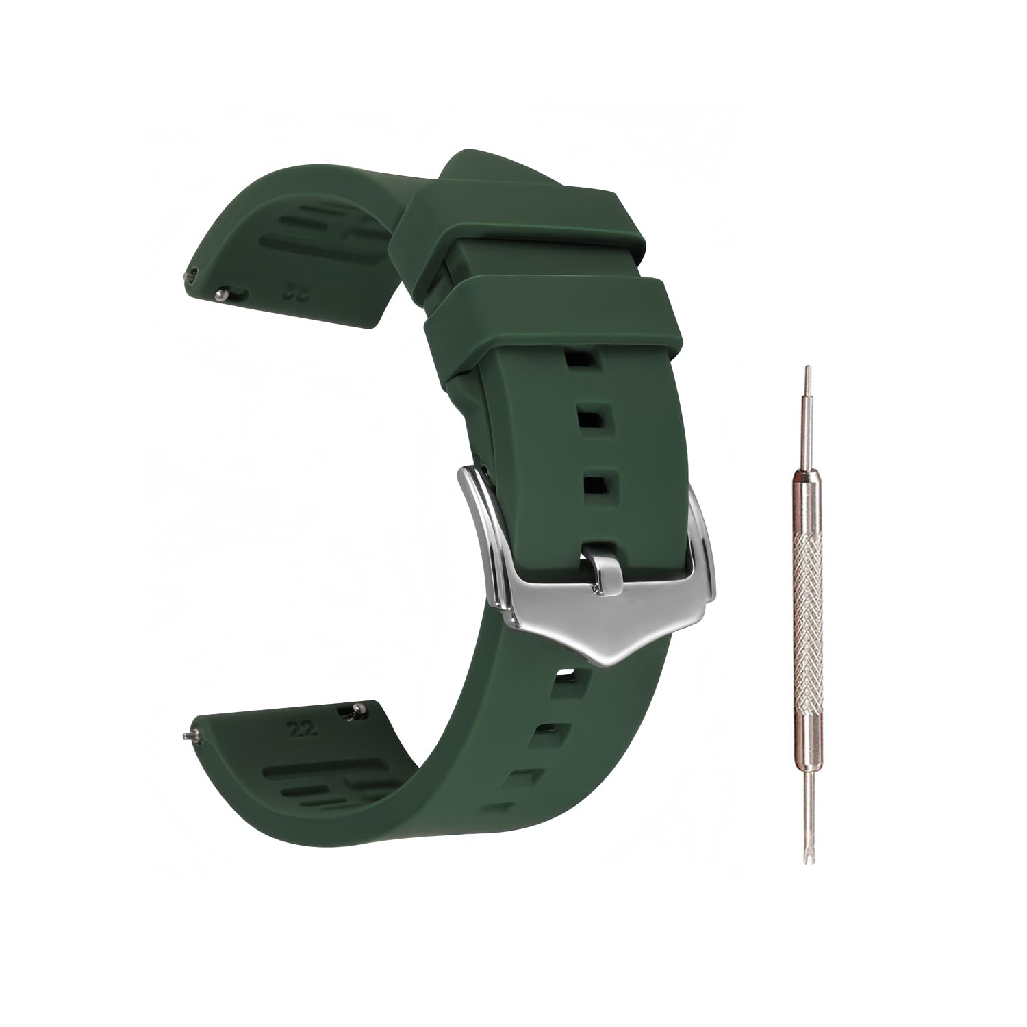 【送料無料】Jumpsunfun 時計バンド 18mm 19mm 20mm 21mm 22mm 24mm シリコン腕時計ベルト ラバー替えベルト Quick Release 色：グリーン/シルバーバックル、サイズ：18mm