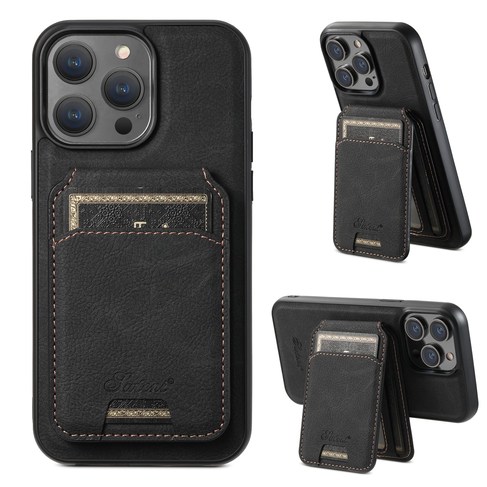 【送料無料】JCGOOD iPhone ケース MagSafe対応 いphone ケース 背面カード入れ マグセーフ ワイヤレス充電対応 カード収納 アイフォン カバー スタンド機能 財布型 革 レザー スマホケース 耐衝撃保護 携帯ケース アイホン 用 433 色：ブラック、サイズ：iPhone13Pro用