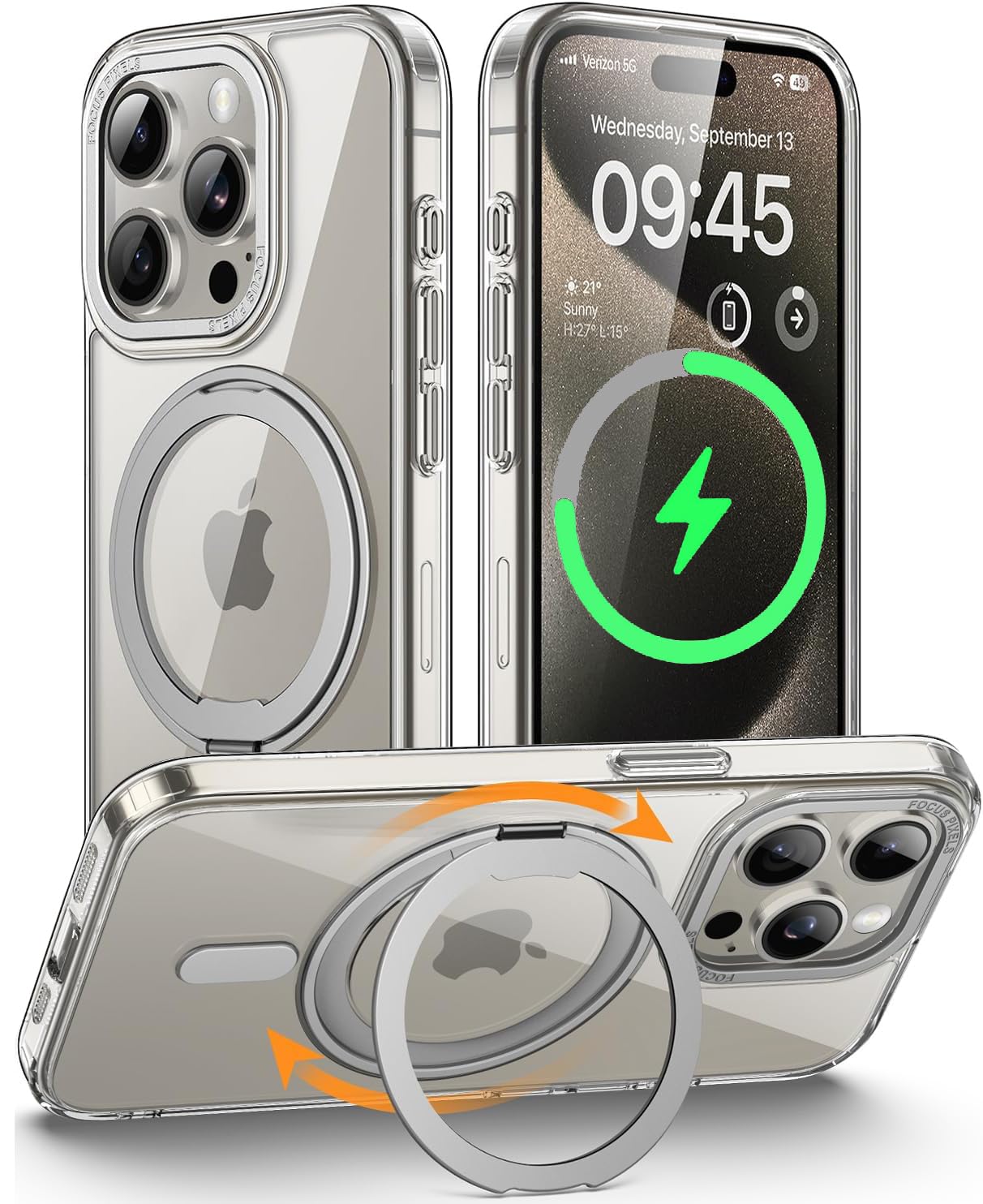 【送料無料】JCGOOD Ring01 iPhone ケース MagSafe対応 いphone ケース 背面カード入れ マグセーフ ワイヤレス充電対応 カード収納 アイフォン カバー スタンド機能 財布型 革 レザー スマホケース 耐衝撃保護 携帯ケース アイホ 色：クリア、サイズ：iPhone13Pro Max用