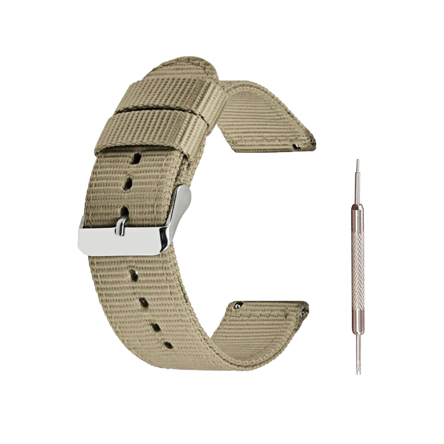 【送料無料】[Jumpsunfun] 2段式ナイロン時計ベルト 18mm 20mm 22mm 24mm ミリタリー時計バンド Quick Release腕時計替えベル（交換説明書 交換工具 バネ棒付） 色：カーキ、サイズ：22mm