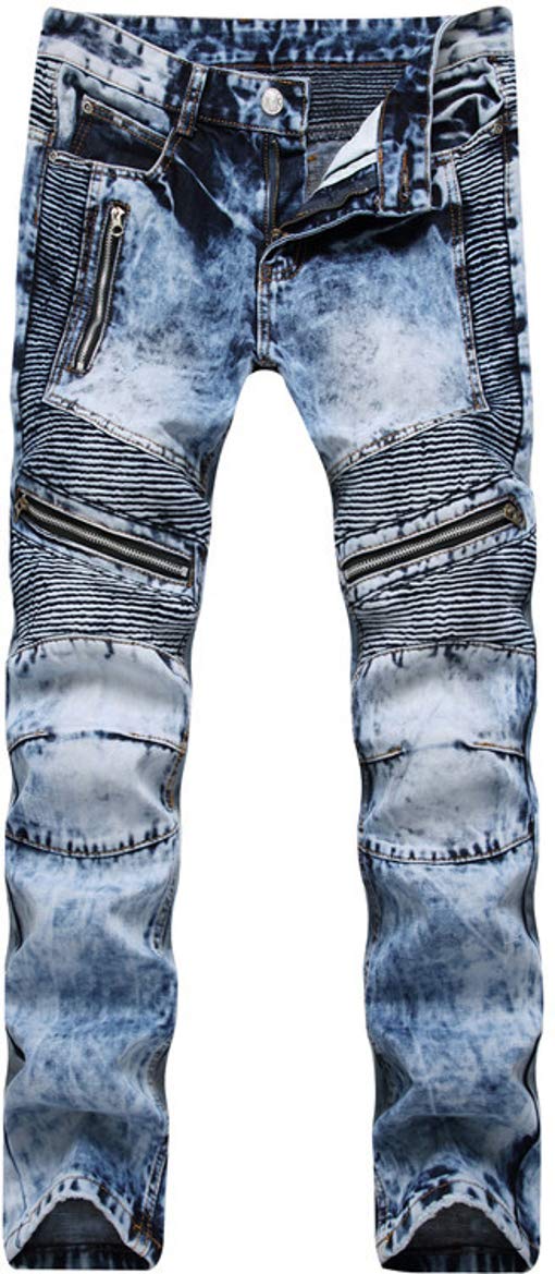 【送料無料】[Laquest] （ラクエスト） バイカーデニム スリム ストレート ジッパー ジーンズ ストレッ..