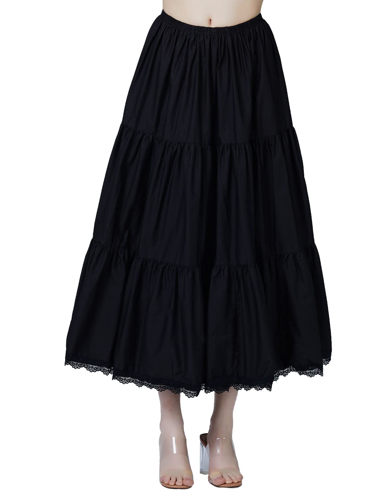 【送料無料】[BEAUTELICATE] ペチコート 綿 レース 透けない スカート フリル 静電気防止 膝丈 マキシ ..