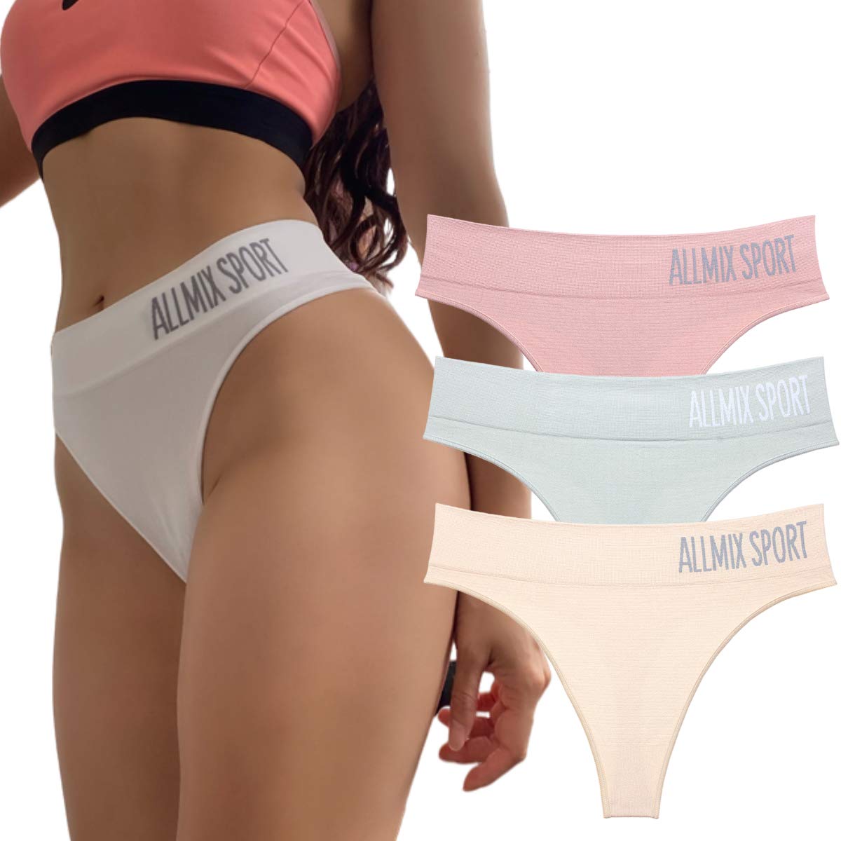 【送料無料】[Beirou] スポーツ tバック レディース シームレス 【ミドルライズ・安定感 セクシーな美尻を演出するヒップアップ 欧米スタイル ノーレース ヨガ ジム【3枚組】 色：【high-waisted】1#-A組、サイズ：XL