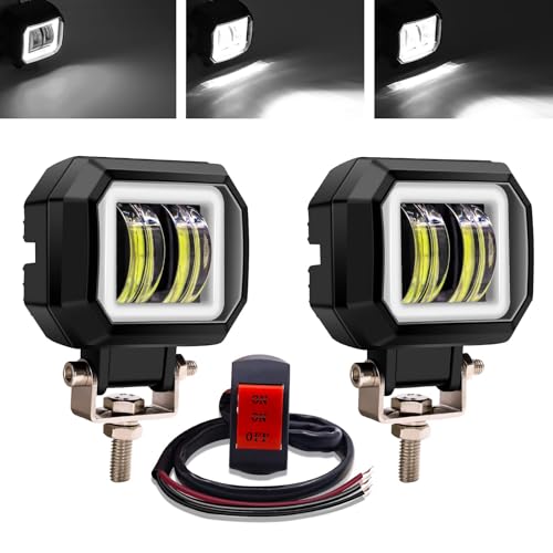 【送料無料】Aoling LED作業灯 12V 24V フォークリフトライト バイク フォグランプ イカリング付き スイッチ付 車用フォグランプ バイク用ヘッドライト補助灯 LEDワークライト 自動車 トラック 機械汎用車外灯 角型 防水防塵