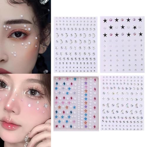 【送料無料】HAPVITAL ラインストーン ラインストーン ステッカー 星 月 4枚セット ラインストーンステッカー パール 涙メイク フェイスストーン シー...