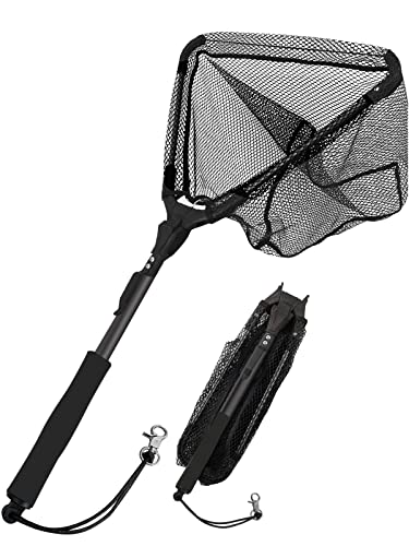 【送料無料】Wlikn ランディングネット 玉網 折りたたみ式 タモ網 伸縮式調節 ワンタッチネット ラバーコーティング 軽量 釣り用 魚取り 淡水 海水 渓流対応