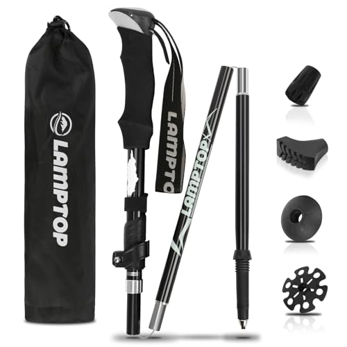 【送料無料】【雑誌掲載】LAMPTOP トレッキングポール 登山ストック 折りたたみ式 軽量A7075アルミ製 250g 1本 95～110cm調節可能 コンパクト ウォーキングポール 収納ケース＆付属品付き 男女兼用