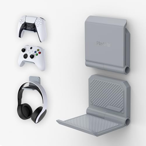 【送料無料】PlayVital FOLD ps5/ps4コントローラー用ウォールマウントスタンド、Xboxシリーズ X/S、Switch Pro 用折りたたみ式ウォールスタンド、ゲーミングヘッドセットスタンド、XboxワイヤレスヘッドセットやPulse 3Dヘッドセット用ウォールホルダー