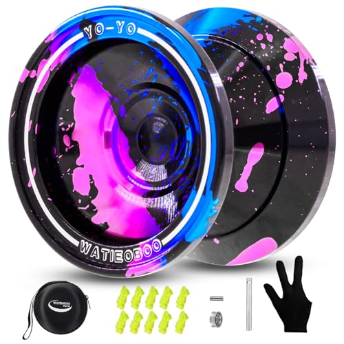 【送料無料】Watieoboo Yoyo 専門 メタルヨーヨー プロ、子供初心者向け反応型ヨー ヨー、大人中上級者向け非反応型ヨー ヨー、U字型KKベアリング＋グローブ、交換用糸10本付き