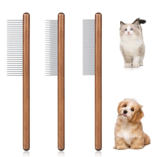 【送料無料】Phyxiul ペットブラシ 3点セット 猫犬コーム 木製ハンドル 蚤取りコーム ペット用ブラシ ..