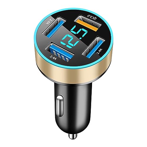 【送料無料】【66W/QC3.0ポート】YUGYUG シガーソケット usb シガーソケット電圧計 LEDデジタルディスプレー搭載 車usb 車載充電器 シガーソケット4連 QC3.0ポート 軽量 12～24V車対応 シガー usb(ブラック)