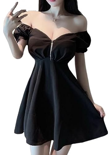 【送料無料】[トーアソーア] ワンピース レディース ミニ フレア セクシー ジッパー 半袖 パフスリーブ