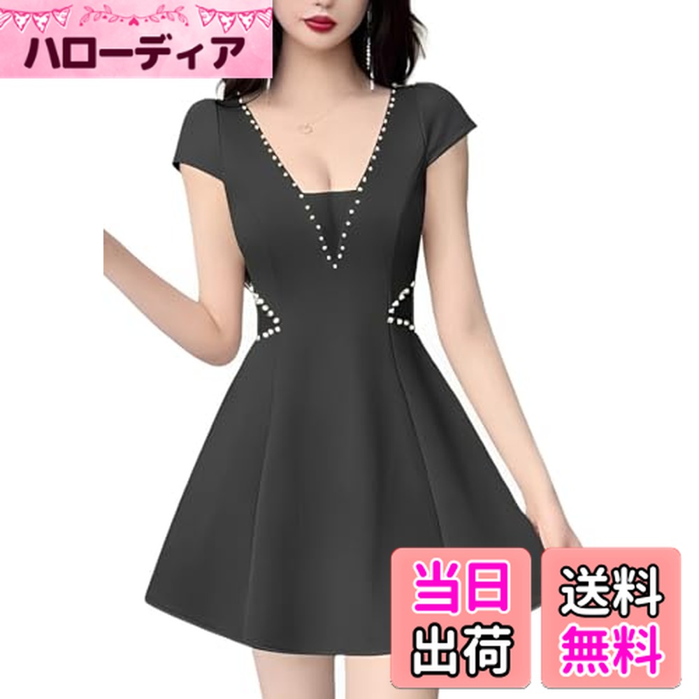 【送料無料】[トーアソーア] フレア ワンピース レディース ミニ セクシー 半袖 vネック ウエスト カットアウト(4.0)