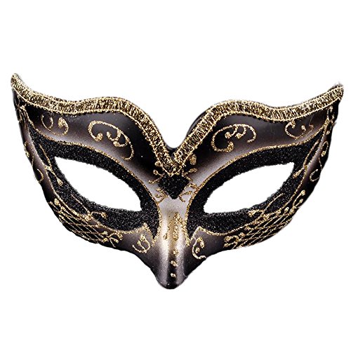 【送料無料】meioro仮面舞踏会仮面セクシーな仮面装飾顔の眼帯ハロウィン仮面ファッション金色の縁取りの高級仮面 色：ブラック