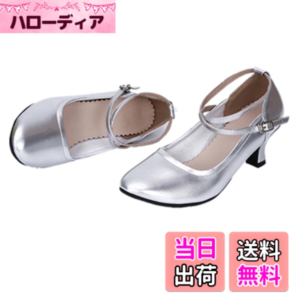 【送料無料】[カレン] レディース ラテン ダンス シューズ 女性 社交 ダンス 靴 レディース 女性用 モダン ・ ラテン 兼用シューズ 靴 ストラップ付き 柔らかい スエードソール 色：シルバー、サイズ：24.5 cm M