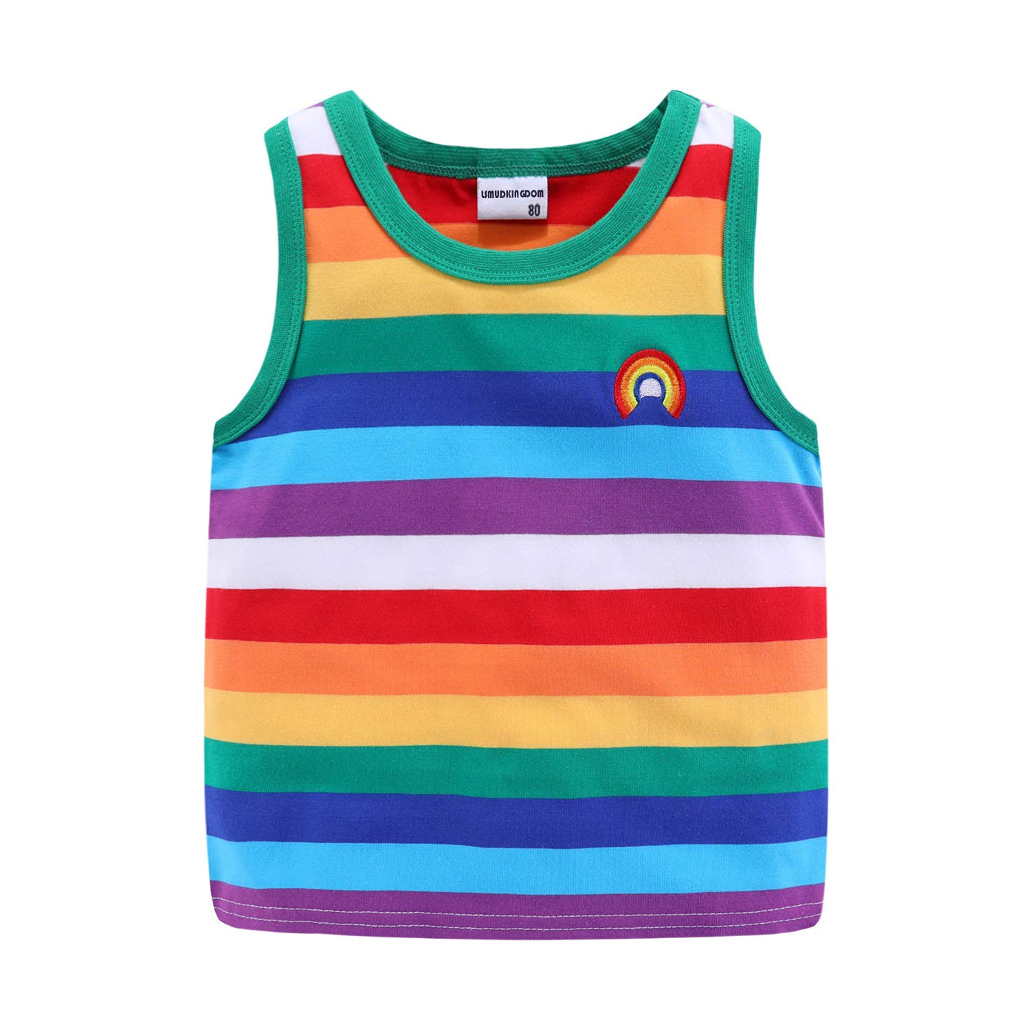 【送料無料】[LSMUDKINGDOM] キッズ 虹 ボーダー柄 半袖tシャツ 長袖Tシャツ ランニングシャツ 子供服 男の子 女の子 色：ノースリーブ、サイズ：100