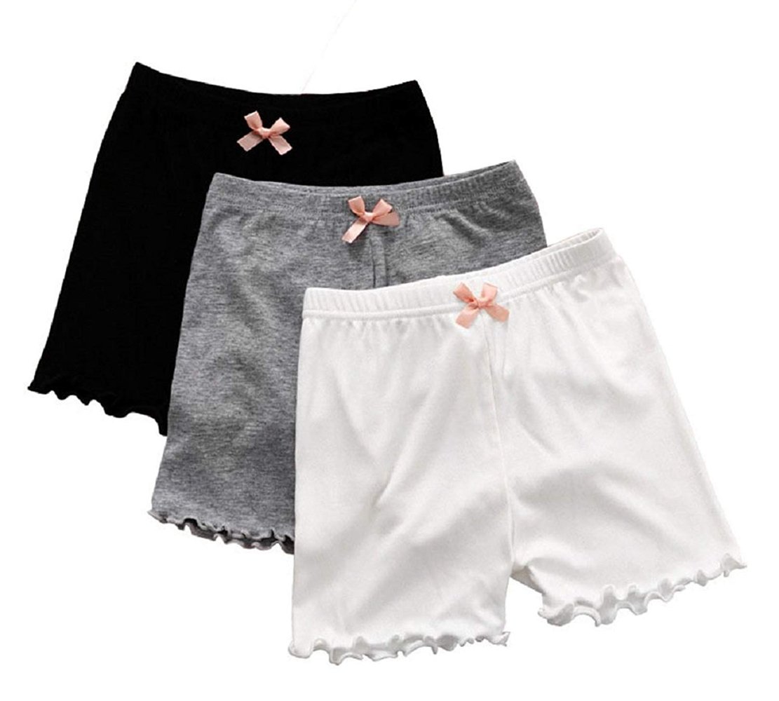 【送料無料】[InSomila] [インソミラ] キッズ オーバーパンツ 女の子 無地 4枚セット リボン付き インナーパンツ アンダーパンツ ガールズ 下着 3分丈 女児 ショートパンツ 半ズボン 短パン 色：マルチカラー(三色セット)、サイズ：130 Regular