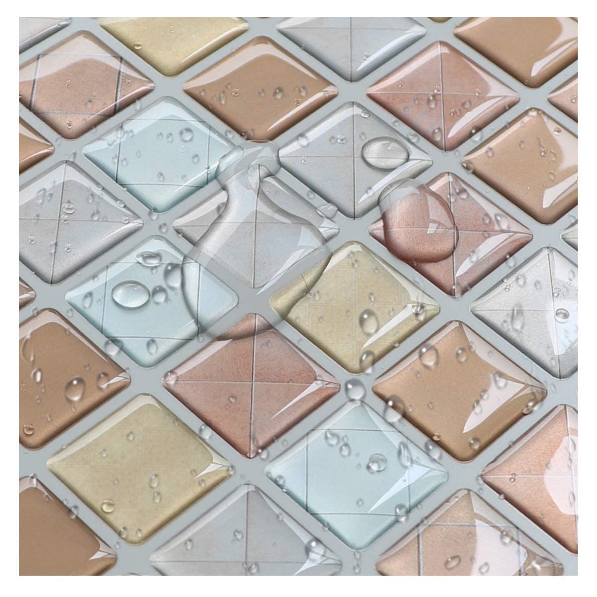 【送料無料】Yoilline タイルシール ブラック 賃貸 ウォールステッカー 耐熱 防水 3Dはがせる 簡単取付 モザイクタイル キッチン 洗面所 トイレ 北欧 壁紙 黒 白 2/4枚 セット 色：color13、サイズ：4枚入り(横25x縦25CM)