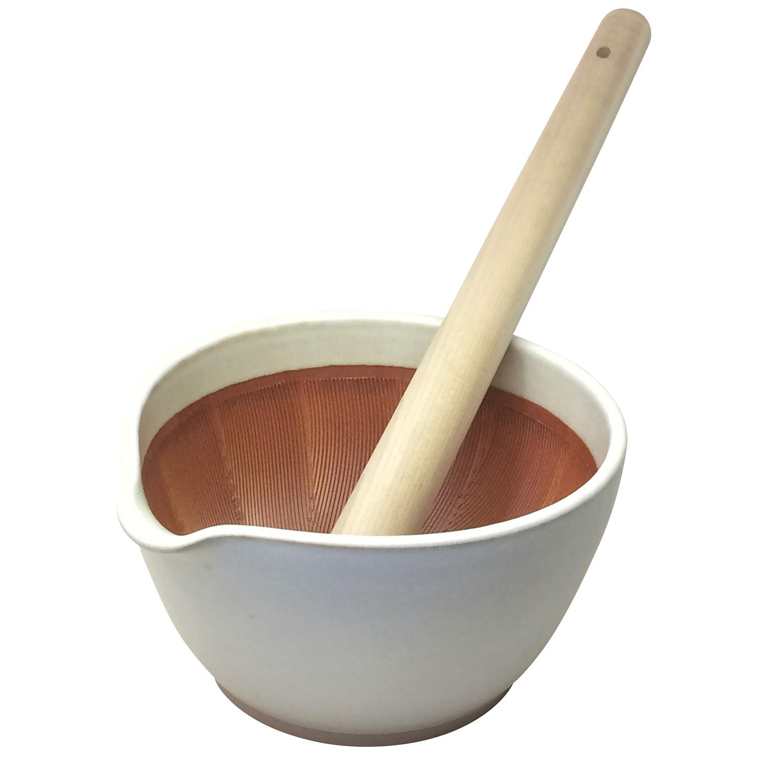 【送料無料】元重製陶所 石見焼 もとしげ すり鉢 すりこ木 すりばちセット マット 色：白、サイズ：18cm