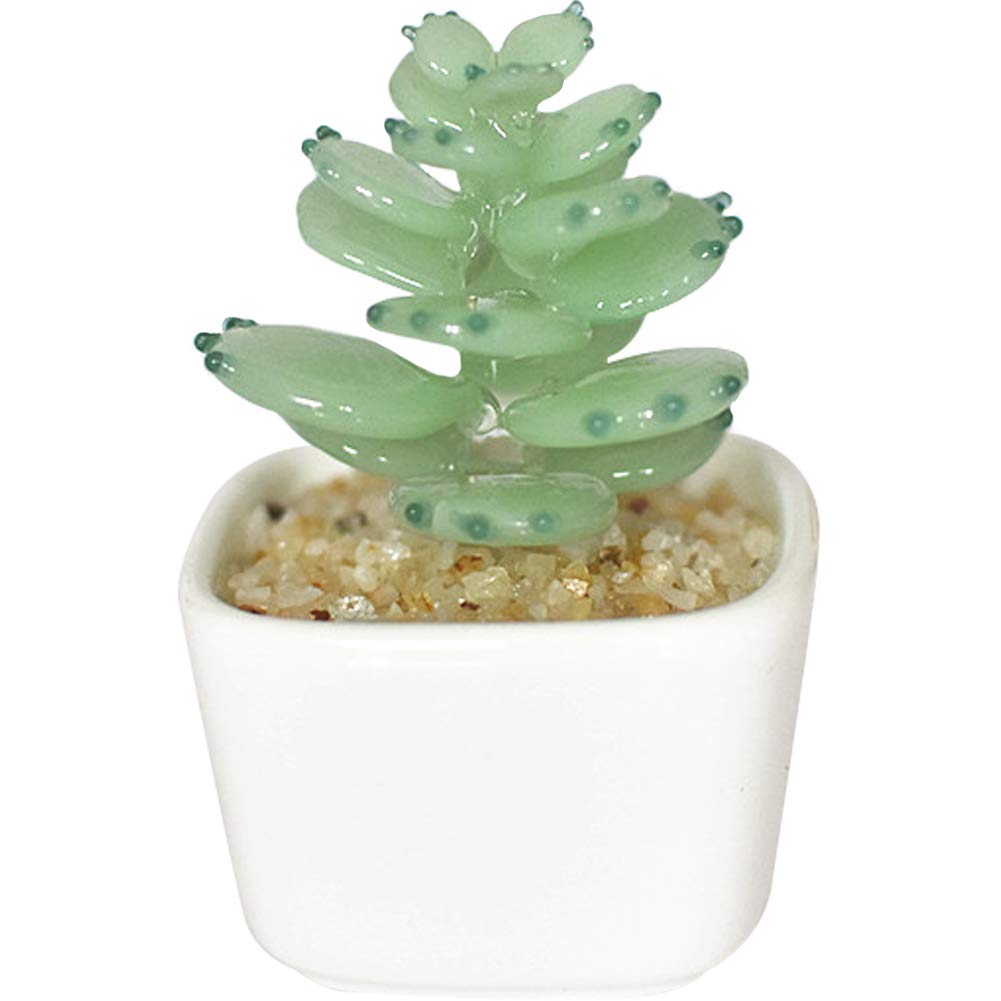 【送料無料】HIGHAWK るり製 工芸品 装飾 飾り物 オブジェ 小物 鉢植え インテリア 置物 人工植物 ミニ植木鉢 オーナメント 手作り 玄関 机 テーブル ガラスアート 色：うす緑・多肉
