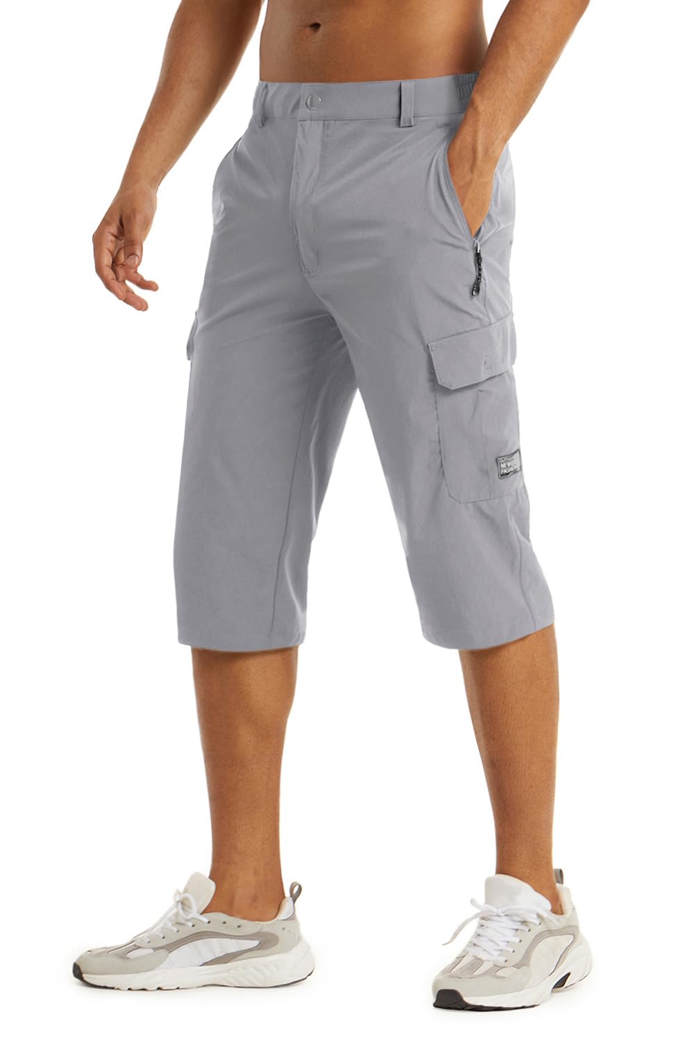 【送料無料】アウトドア メンズ ハーフパンツ スポーツ ショーツ 半ズボン 七分丈 カーゴパンツ 薄手 短パン 撥水 速乾吸汗 スリム 春夏秋 色：ライトグレー、サイズ：3XL