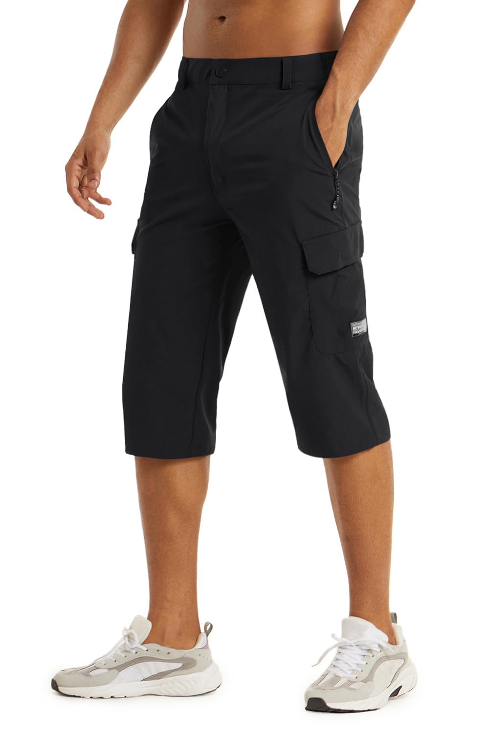 【送料無料】アウトドア メンズ ハーフパンツ スポーツ ショーツ 半ズボン 七分丈 カーゴパンツ 薄手 短パン 撥水 速乾吸汗 スリム 春夏秋 色：ブラック、サイズ：3XL